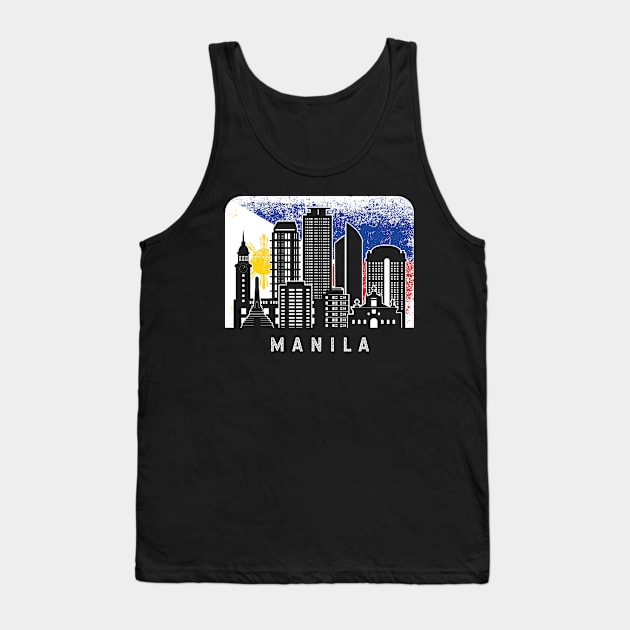 Manila NCR Skyline Vintage Philippines Flag Tank Top by ThyShirtProject - Affiliate